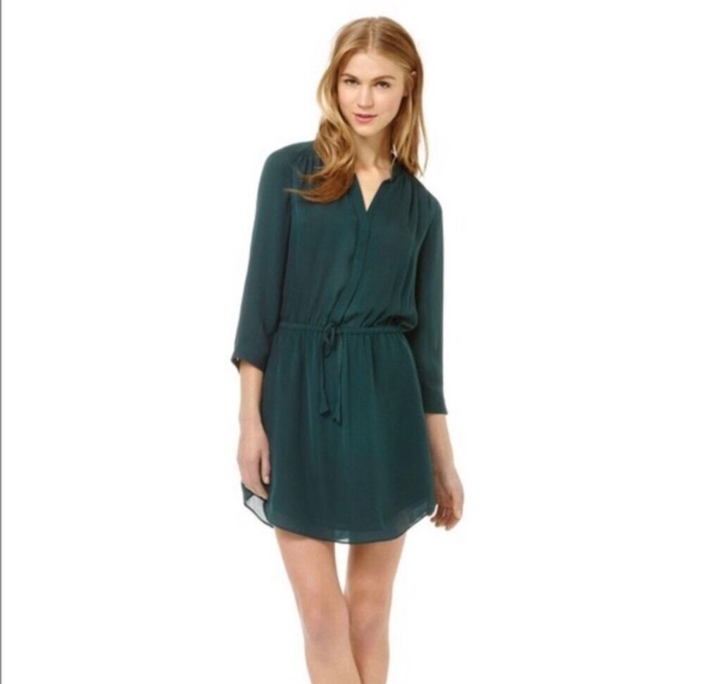 ARITZIA BABATON Bennett 100% Silk Drawstring Waist Mini Dress Emerald, Small